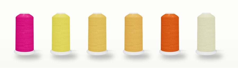SILKhee Heatwave pack — polyester machine embroidery thread cones in the pack's colors