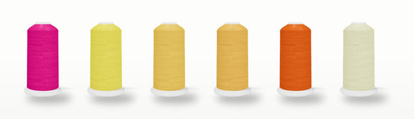 SILKhee Heatwave pack — polyester machine embroidery thread cones in the pack's colors