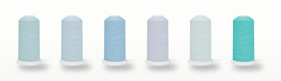 SILKhee Tidal pack — polyester machine embroidery thread cones in the pack's colors